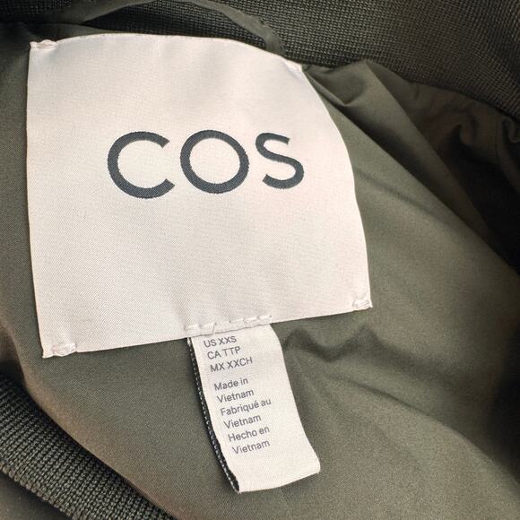 COS Green Oversized Quilted Jacket Diamond Drop Shoulder Front Snap XXS XX-Small - Picture 7 of 11